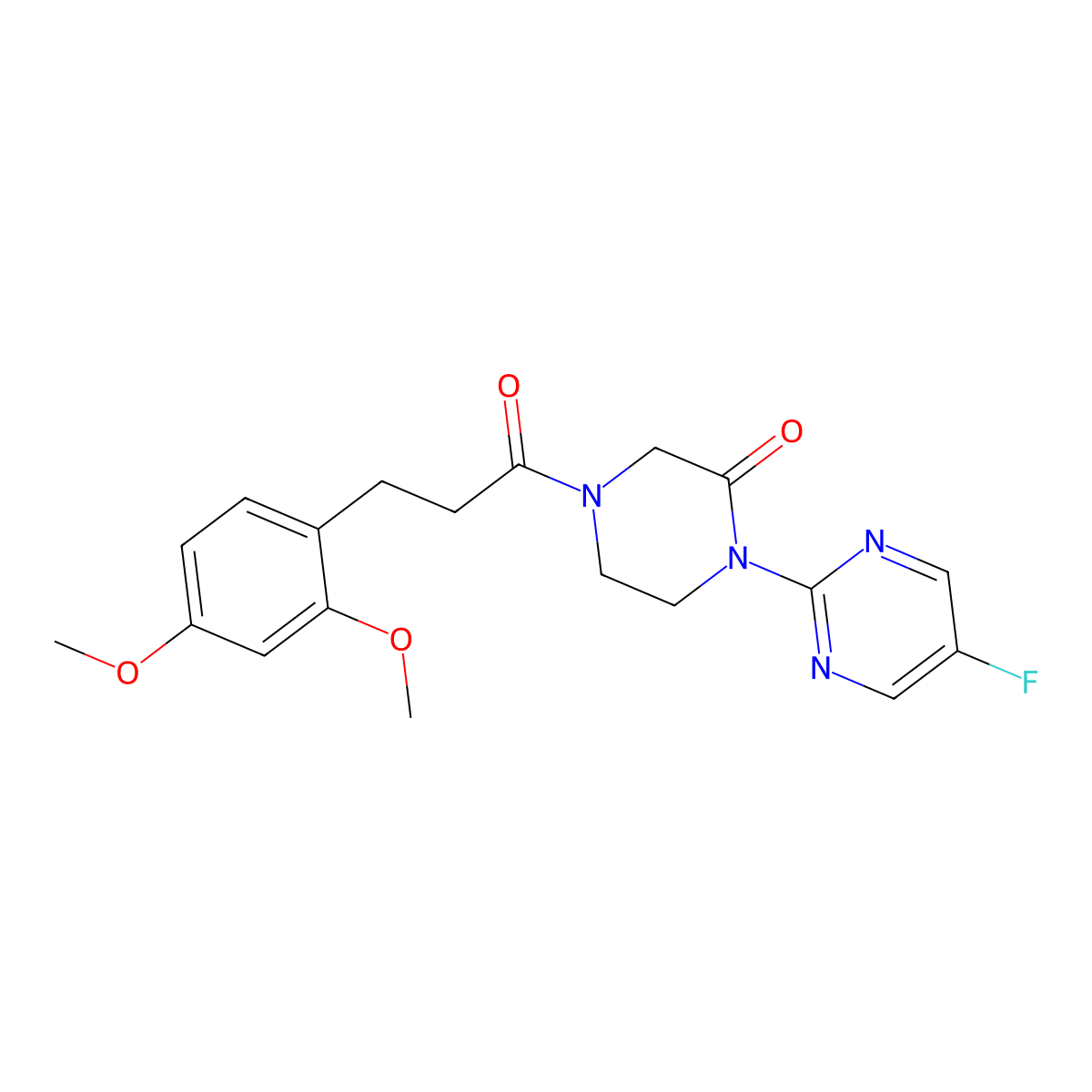 4-[3-(2,4-Dimethoxyphenyl)propanoyl]-1-(5-fluoropyrimidin-2-yl)piperazin-2-one molecular structure, CAS 2320582-42-9