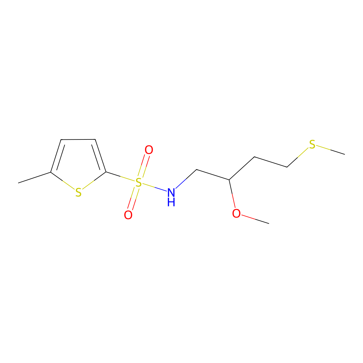N-[2-methoxy-4-(methylsulfanyl)butyl]-5-methylthiophene-2-sulfonamide molecular structure, CAS 2320582-45-2