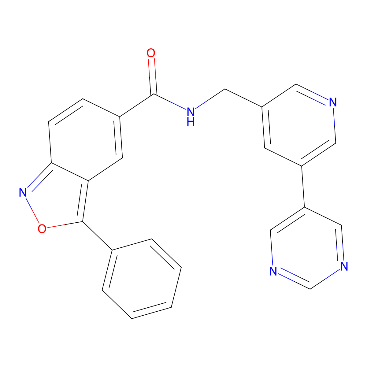 3-Phenyl-N-[(5-pyrimidin-5-ylpyridin-3-yl)methyl]-2,1-benzoxazole-5-carboxamide molecular structure, CAS 2320582-62-3