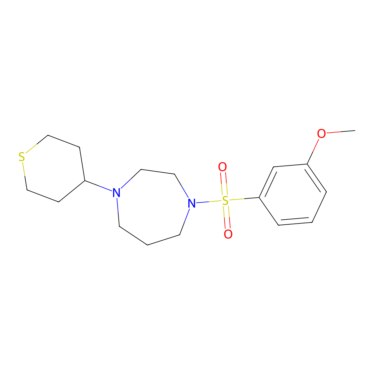 1-(3-Methoxybenzenesulfonyl)-4-(thian-4-yl)-1,4-diazepane molecular structure, CAS 2320582-70-3