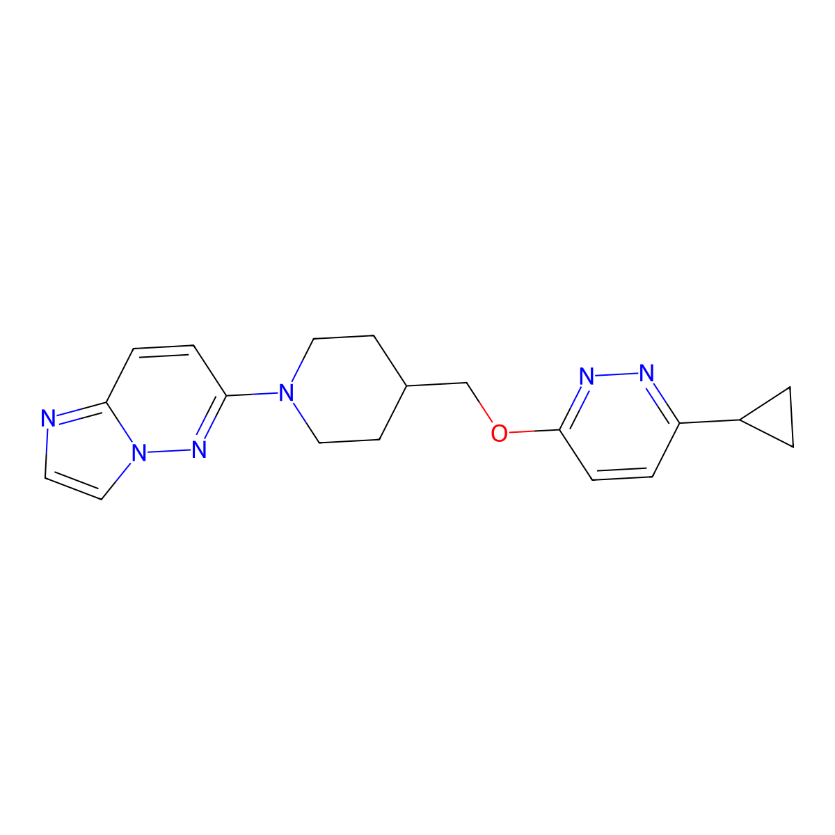 3-Cyclopropyl-6-[(1-{imidazo[1,2-b]pyridazin-6-yl}piperidin-4-yl)methoxy]pyridazine molecular structure, CAS 2320582-83-8