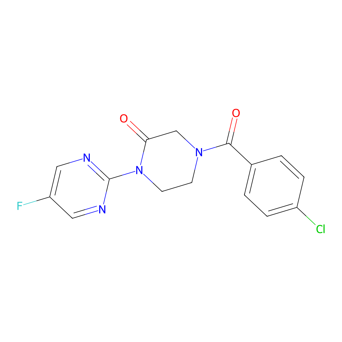 4-(4-Chlorobenzoyl)-1-(5-fluoropyrimidin-2-yl)piperazin-2-one molecular structure, CAS 2320582-86-1