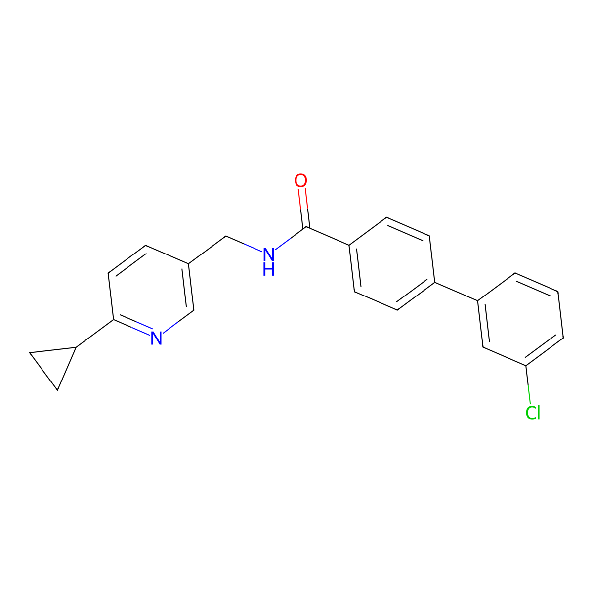 3'-chloro-N-((6-cyclopropylpyridin-3-yl)methyl)-[1,1'-biphenyl]-4-carboxamide molecular structure, CAS 2320582-89-4