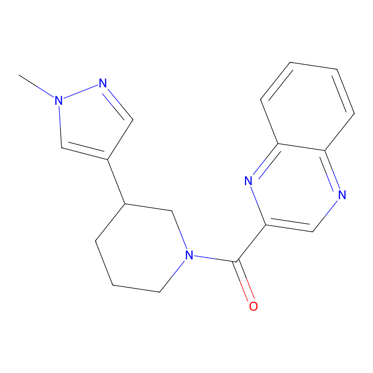 2-[3-(1-methyl-1H-pyrazol-4-yl)piperidine-1-carbonyl]quinoxaline molecular structure, CAS 2320583-12-6