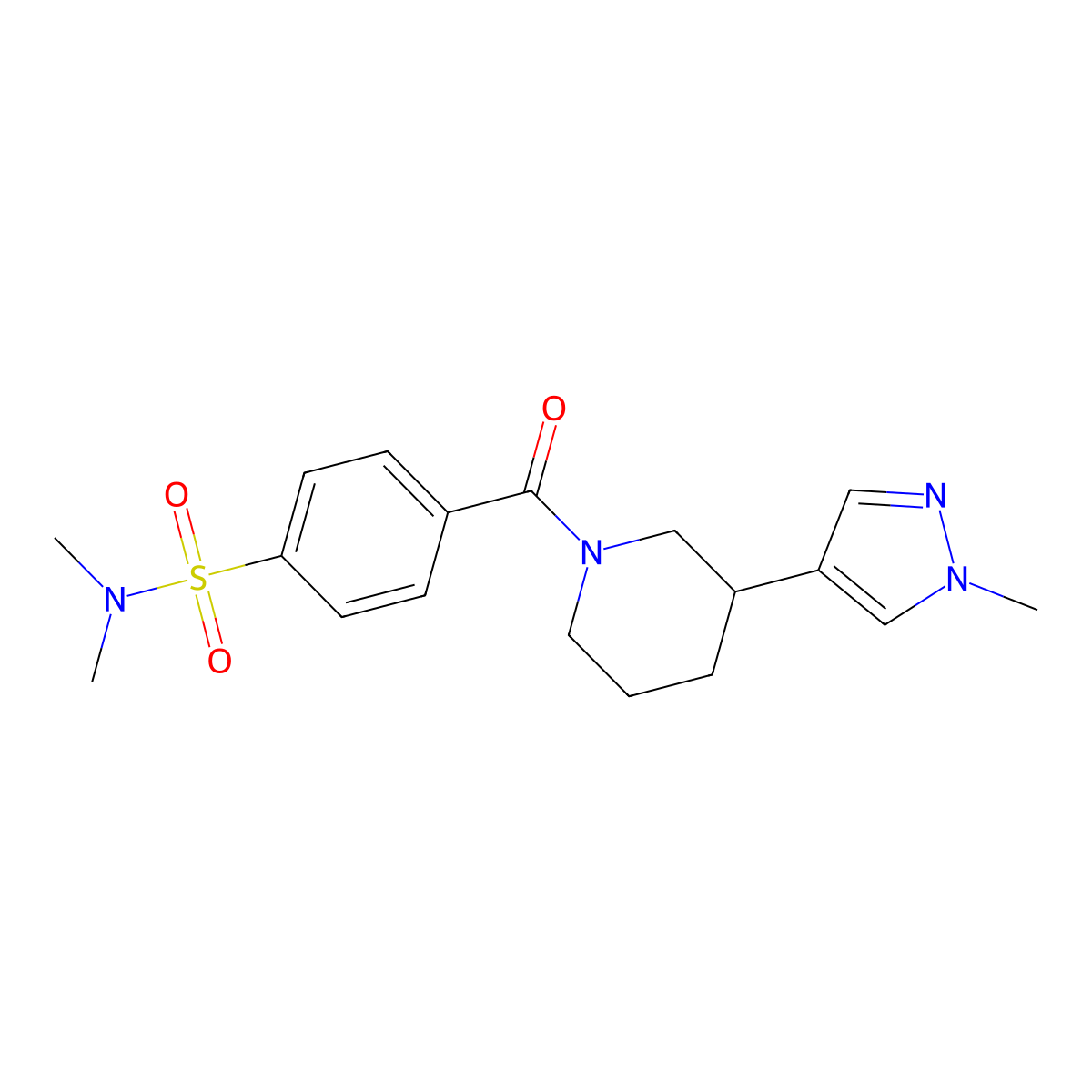 N,N-dimethyl-4-[3-(1-methyl-1H-pyrazol-4-yl)piperidine-1-carbonyl]benzene-1-sulfonamide molecular structure, CAS 2320583-45-5