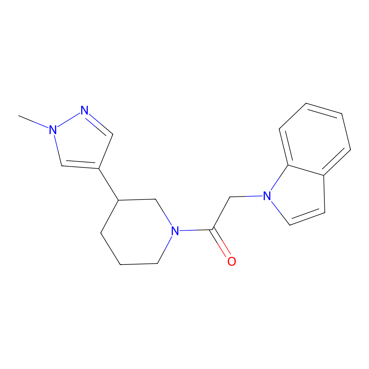 2-(1H-indol-1-yl)-1-[3-(1-methyl-1H-pyrazol-4-yl)piperidin-1-yl]ethan-1-one molecular structure, CAS 2320583-58-0
