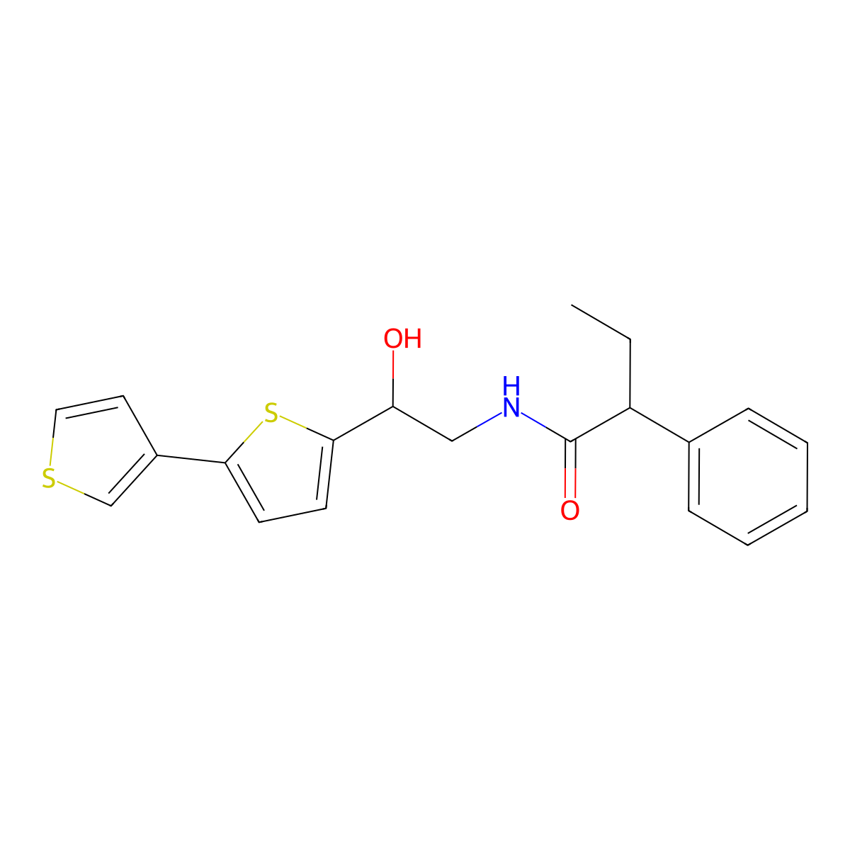 N-(2-{[2,3'-bithiophene]-5-yl}-2-hydroxyethyl)-2-phenylbutanamide molecular structure, CAS 2320583-60-4
