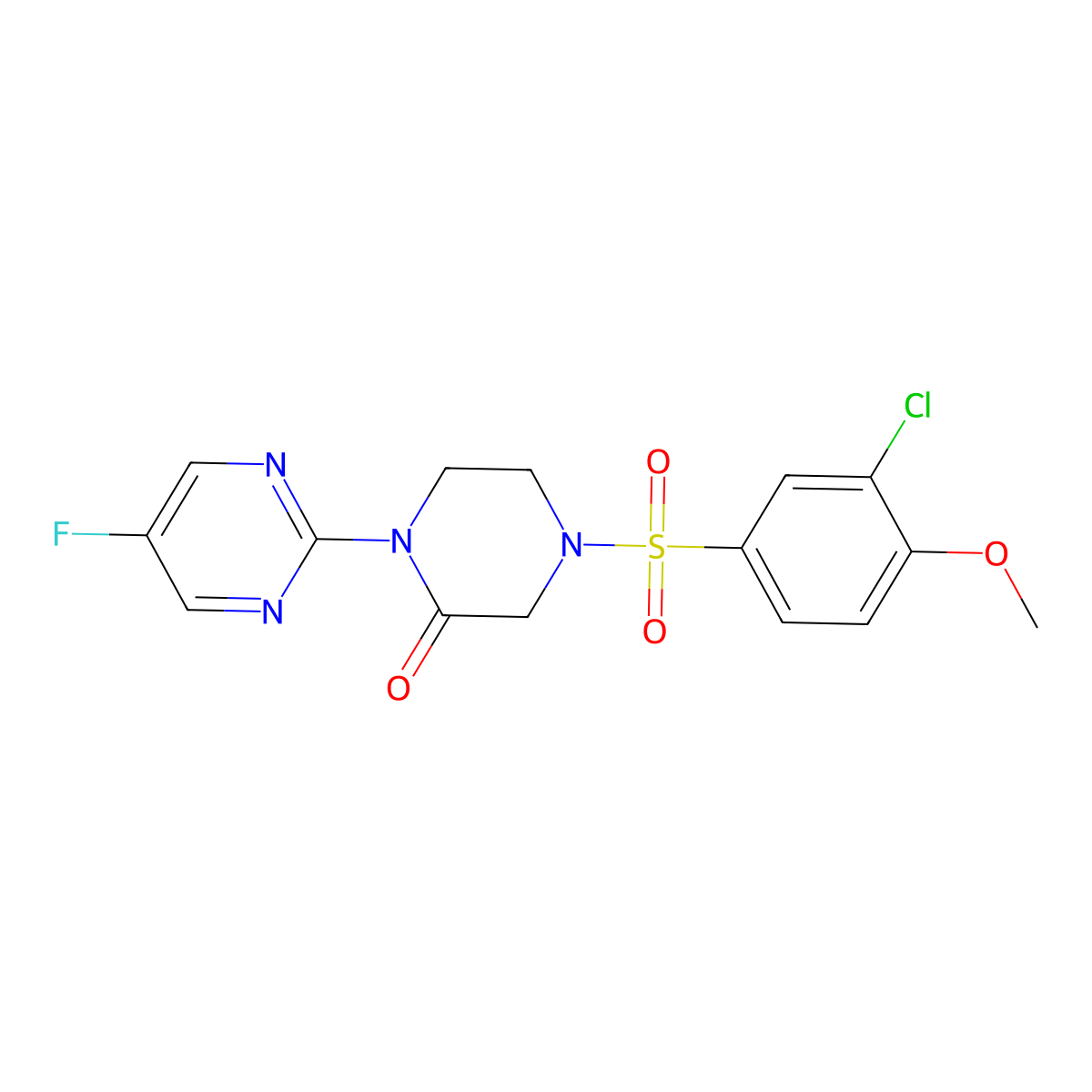 4-(3-Chloro-4-methoxybenzenesulfonyl)-1-(5-fluoropyrimidin-2-yl)piperazin-2-one molecular structure, CAS 2320583-68-2