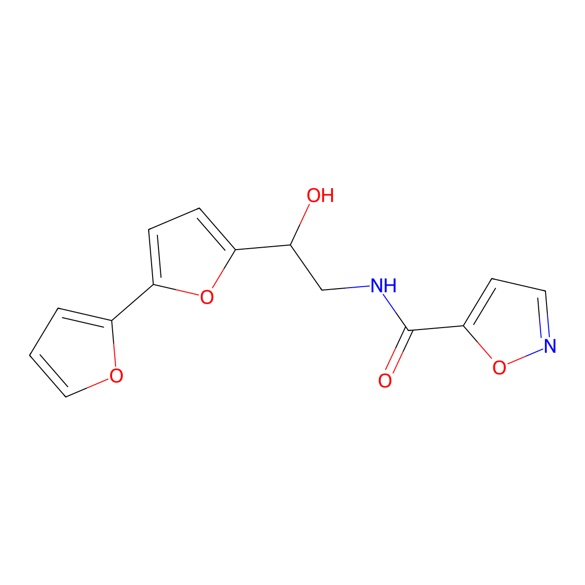 N-(2-{[2,2'-bifuran]-5-yl}-2-hydroxyethyl)-1,2-oxazole-5-carboxamide molecular structure, CAS 2320583-74-0
