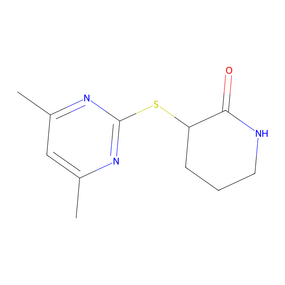 3-((4,6-Dimethylpyrimidin-2-yl)thio)piperidin-2-one molecular structure, CAS 2320600-64-2
