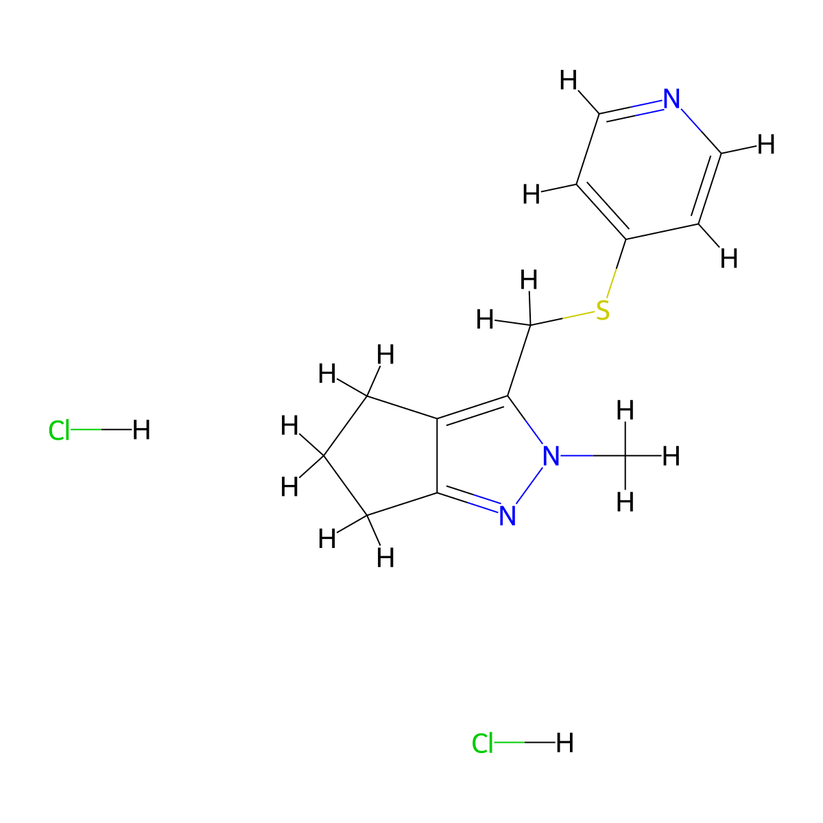 2-Methyl-3-((pyridin-4-ylthio)methyl)-2,4,5,6-tetrahydrocyclopenta[c]pyrazole dihydrochloride molecular structure, CAS 2320601-73-6