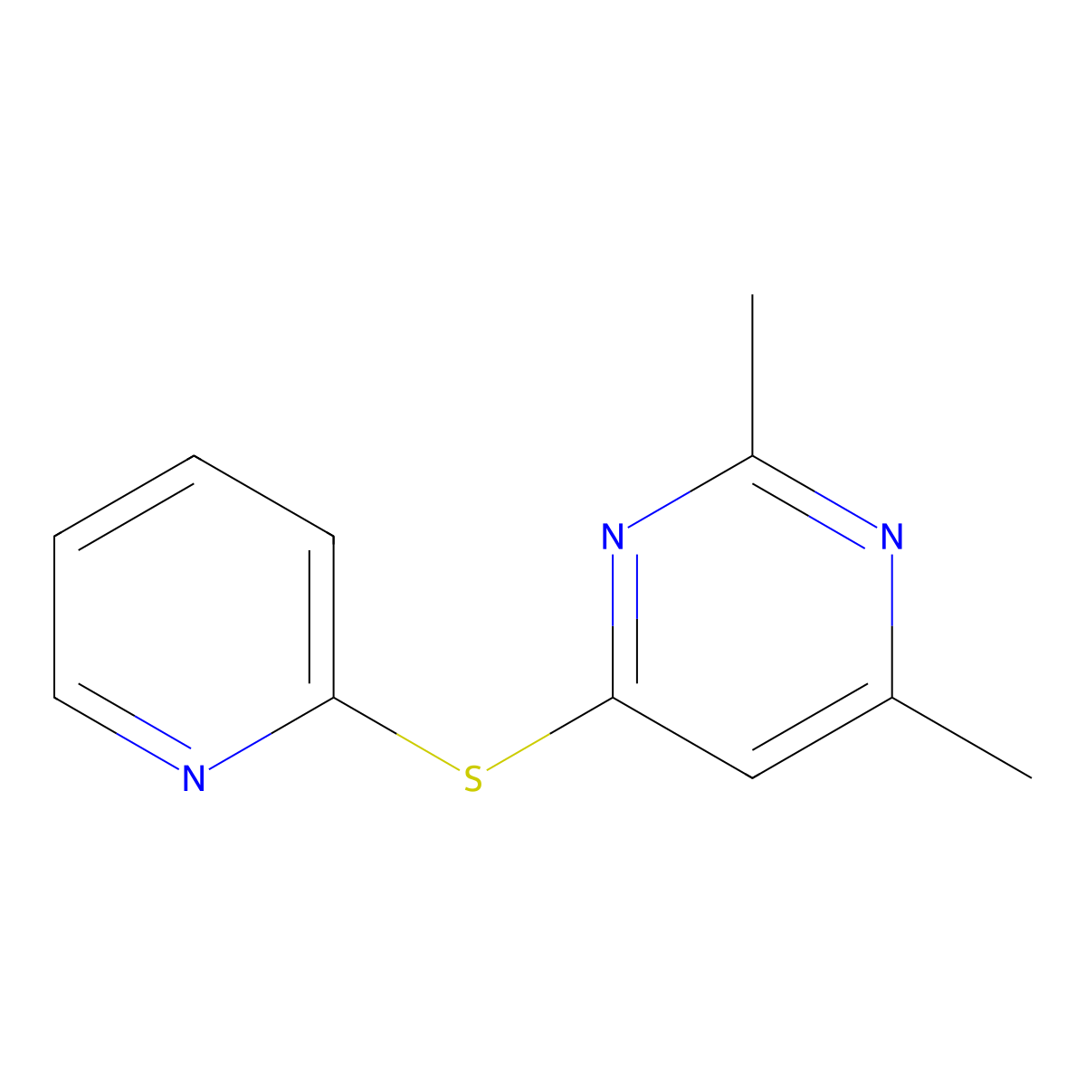 2,4-Dimethyl-6-(pyridin-2-ylsulfanyl)pyrimidine molecular structure, CAS 2320603-34-5