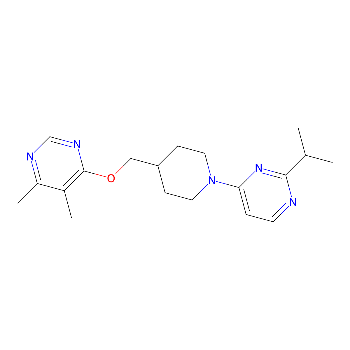 4-(4-{[(5,6-Dimethylpyrimidin-4-yl)oxy]methyl}piperidin-1-yl)-2-(propan-2-yl)pyrimidine molecular structure, CAS 2320603-53-8