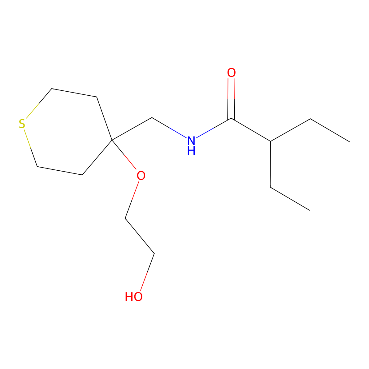 2-ethyl-N-{[4-(2-hydroxyethoxy)thian-4-yl]methyl}butanamide molecular structure, CAS 2320604-89-3