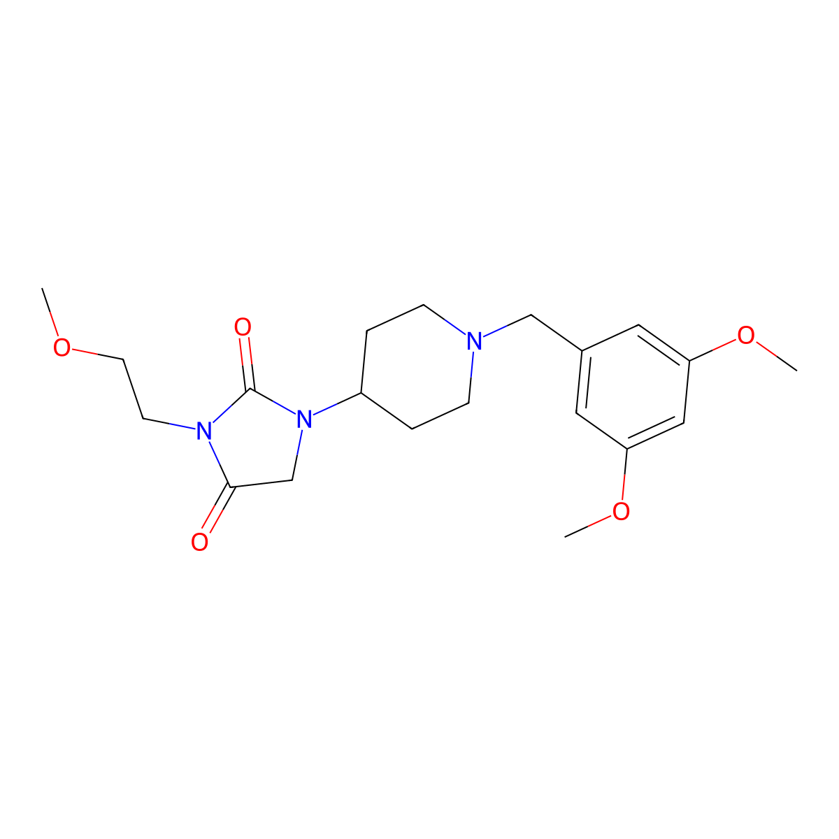 1-(1-(3,5-Dimethoxybenzyl)piperidin-4-yl)-3-(2-methoxyethyl)imidazolidine-2,4-dione molecular structure, CAS 2320606-23-1