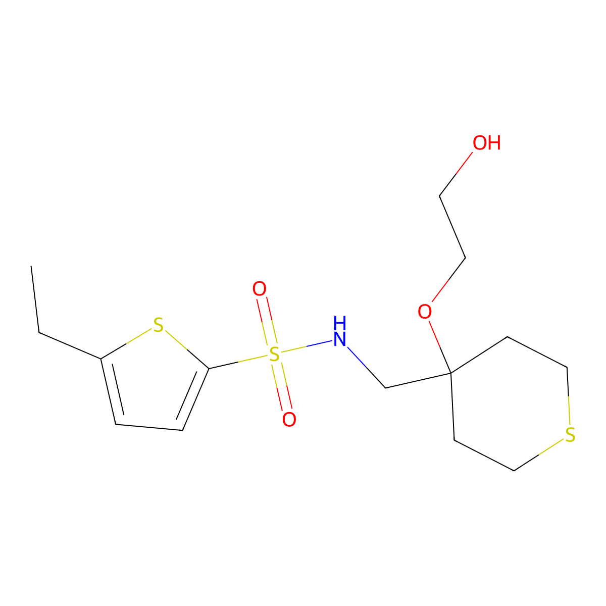 5-ethyl-N-{[4-(2-hydroxyethoxy)thian-4-yl]methyl}thiophene-2-sulfonamide molecular structure, CAS 2320607-17-6