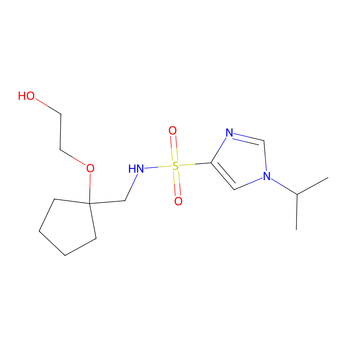 N-((1-(2-hydroxyethoxy)cyclopentyl)methyl)-1-isopropyl-1H-imidazole-4-sulfonamide molecular structure, CAS 2320607-58-5