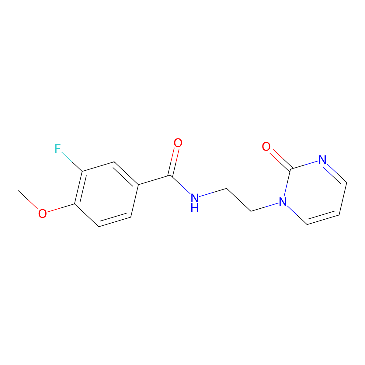 3-fluoro-4-methoxy-N-(2-(2-oxopyrimidin-1(2H)-yl)ethyl)benzamide molecular structure, CAS 2320607-93-8