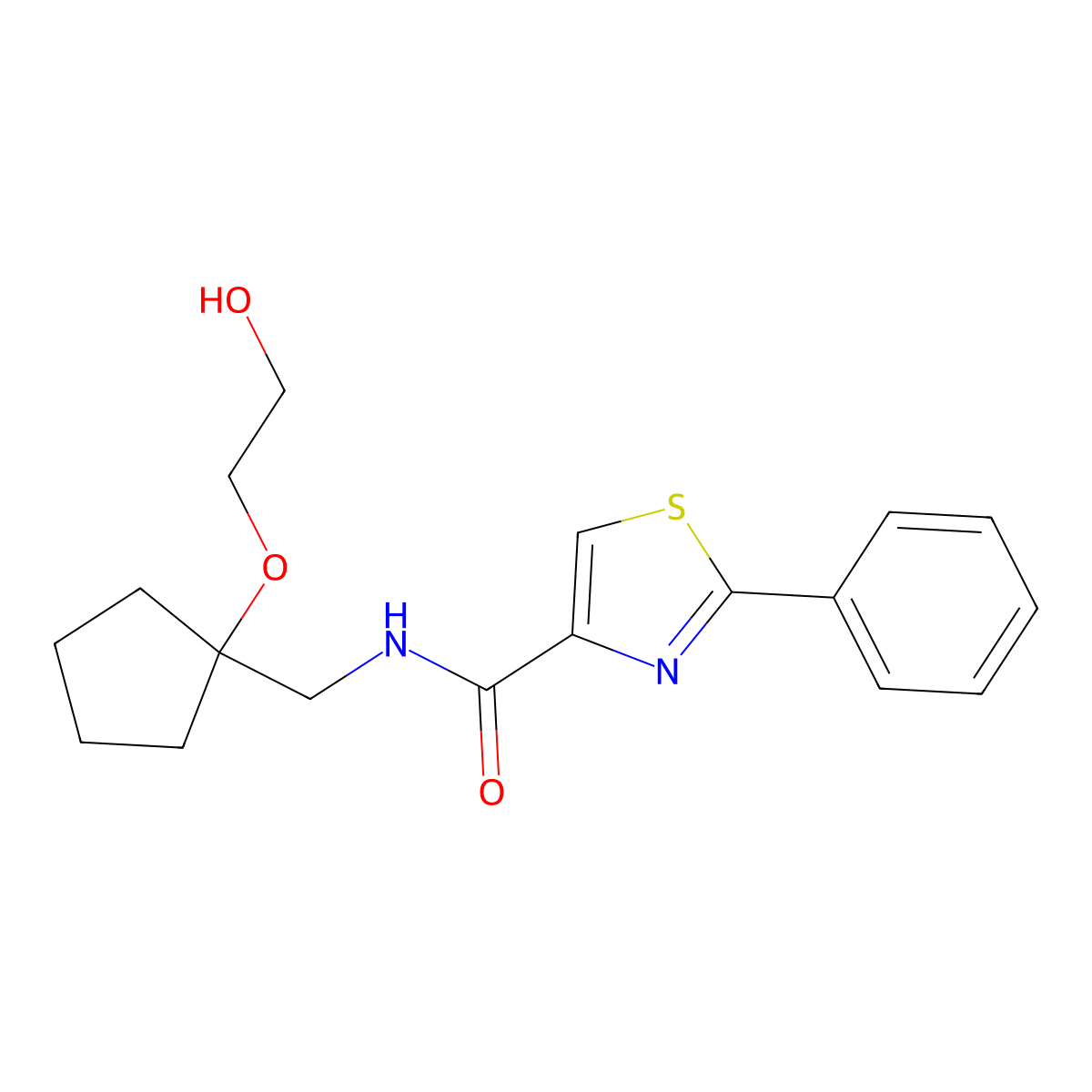 N-((1-(2-hydroxyethoxy)cyclopentyl)methyl)-2-phenylthiazole-4-carboxamide molecular structure, CAS 2320608-45-3