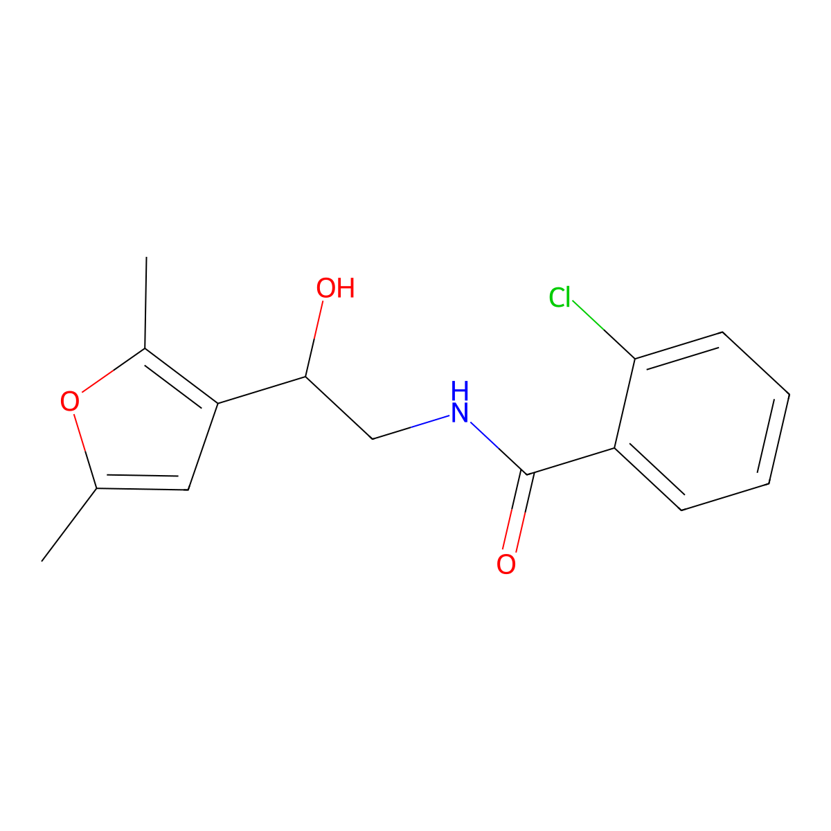 2-chloro-N-[2-(2,5-dimethylfuran-3-yl)-2-hydroxyethyl]benzamide molecular structure, CAS 2320608-68-0
