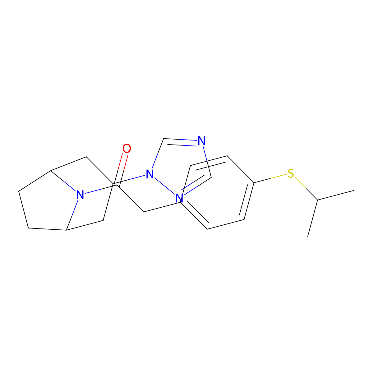 2-[4-(propan-2-ylsulfanyl)phenyl]-1-[3-(1H-1,2,4-triazol-1-yl)-8-azabicyclo[3.2.1]octan-8-yl]ethan-1-one molecular structure, CAS 2320609-32-1