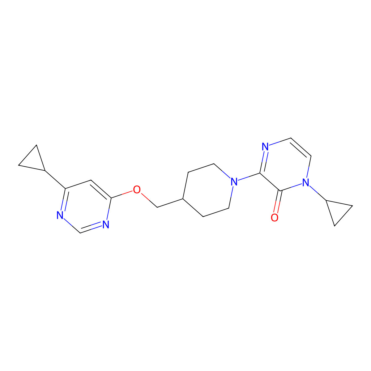 1-Cyclopropyl-3-(4-{[(6-cyclopropylpyrimidin-4-yl)oxy]methyl}piperidin-1-yl)-1,2-dihydropyrazin-2-one molecular structure, CAS 2320609-72-9