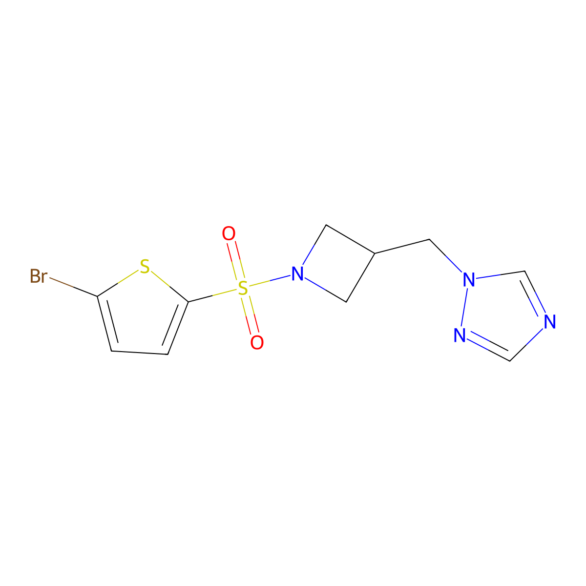 1-((1-((5-bromothiophen-2-yl)sulfonyl)azetidin-3-yl)methyl)-1H-1,2,4-triazole molecular structure, CAS 2320609-80-9