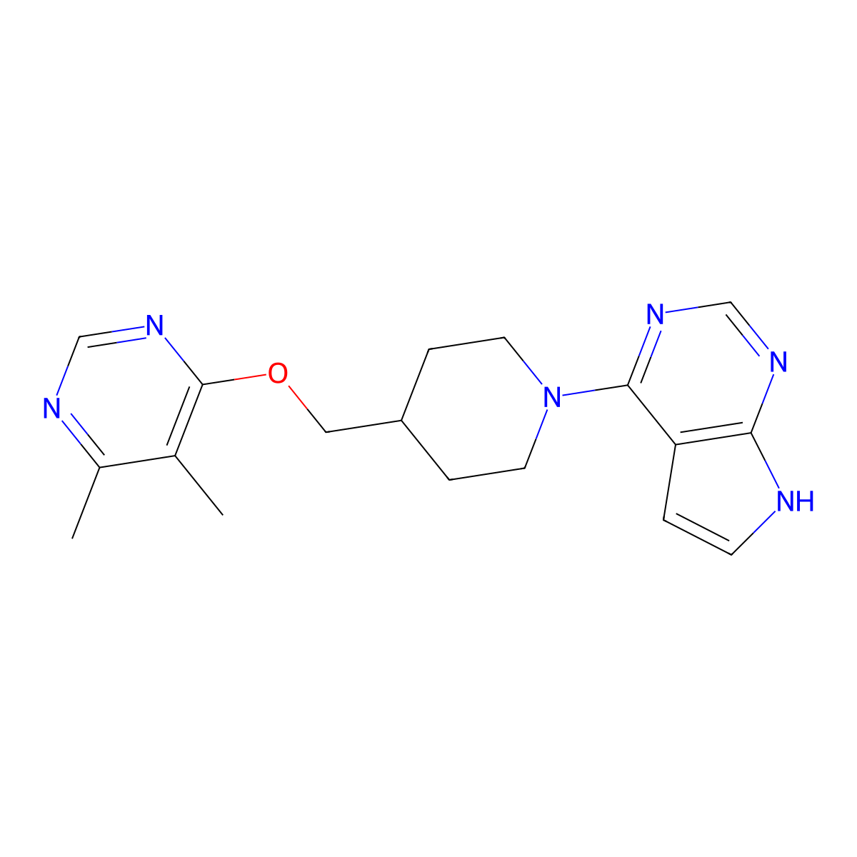 4,5-dimethyl-6-[(1-{7H-pyrrolo[2,3-d]pyrimidin-4-yl}piperidin-4-yl)methoxy]pyrimidine molecular structure, CAS 2320641-72-1