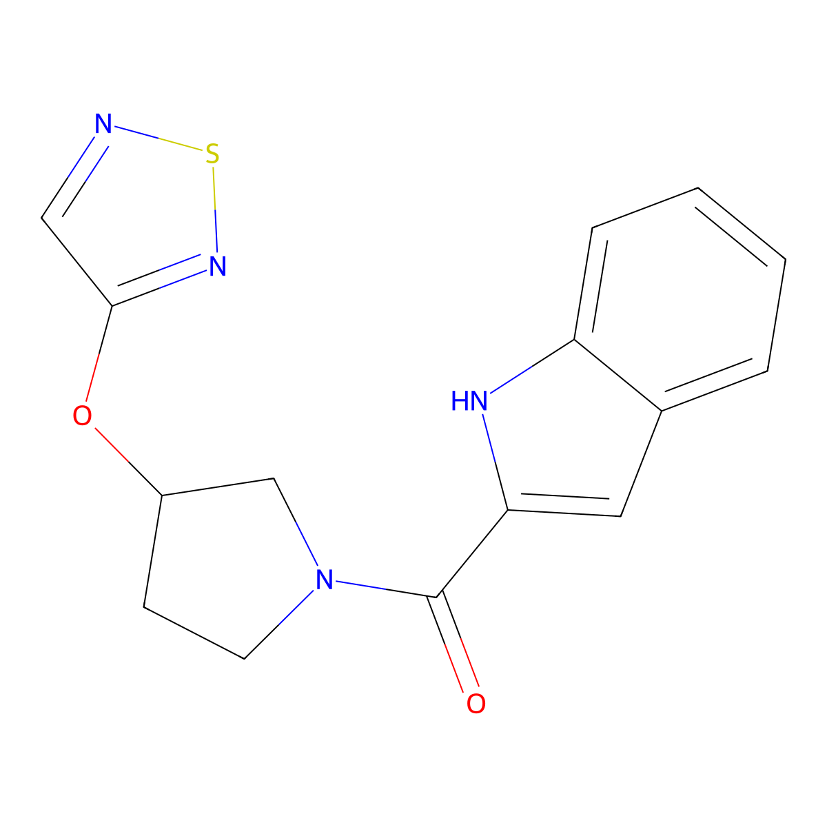 2-[3-(1,2,5-thiadiazol-3-yloxy)pyrrolidine-1-carbonyl]-1H-indole molecular structure, CAS 2320642-09-7