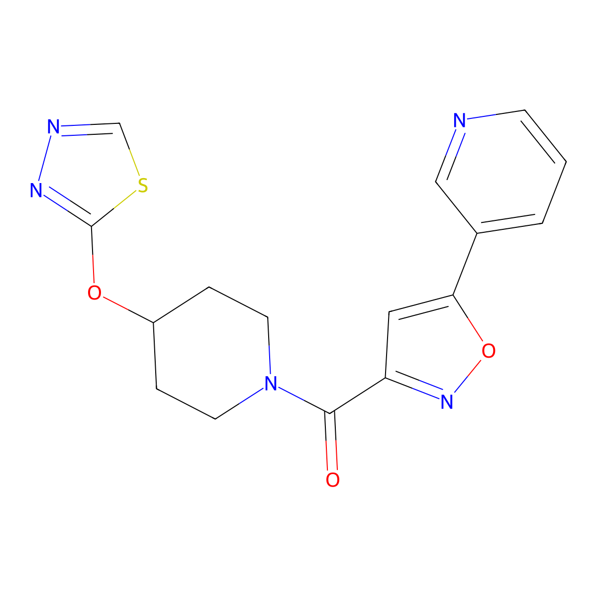 3-{3-[4-(1,3,4-Thiadiazol-2-yloxy)piperidine-1-carbonyl]-1,2-oxazol-5-yl}pyridine molecular structure, CAS 2320642-17-7