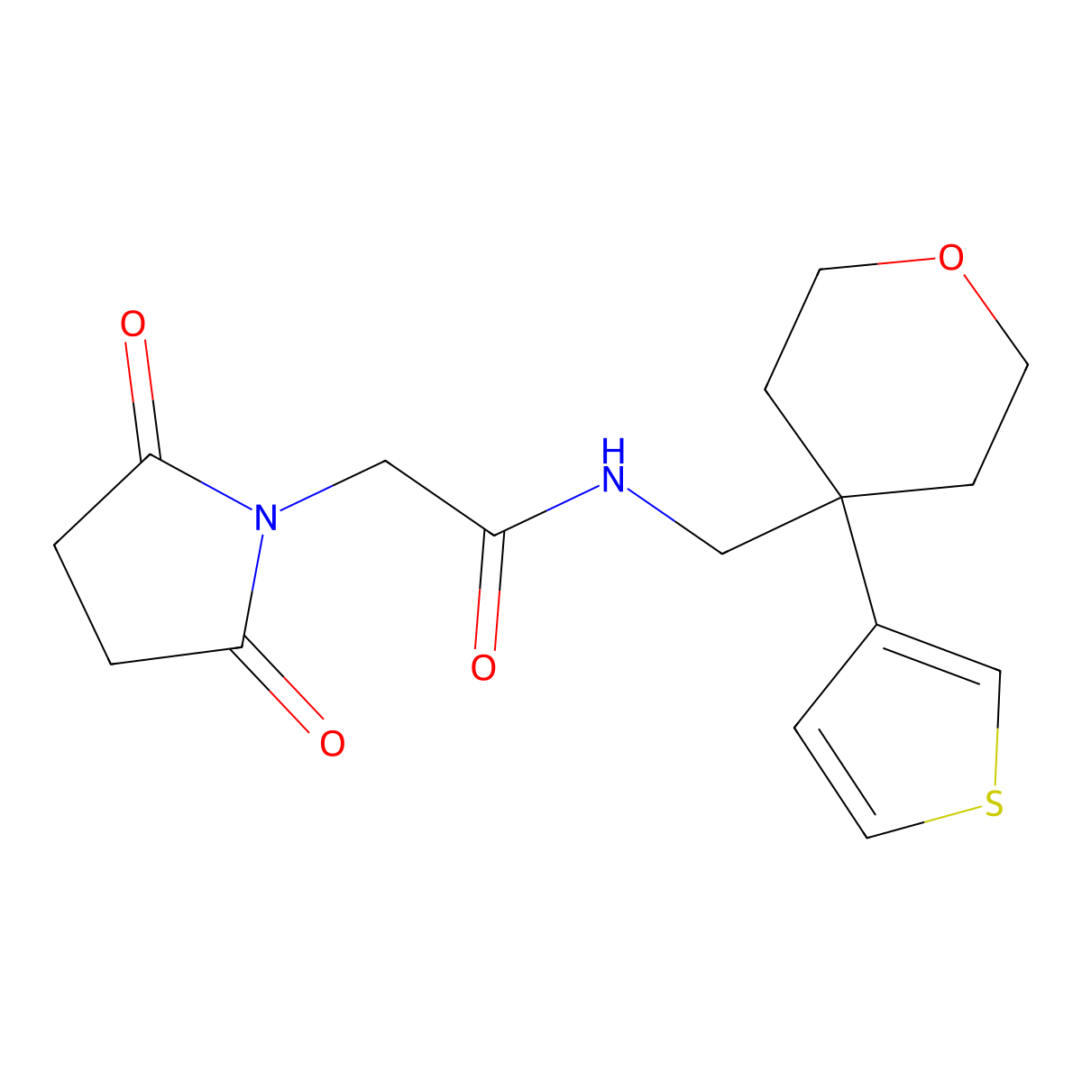 2-(2,5-dioxopyrrolidin-1-yl)-N-{[4-(thiophen-3-yl)oxan-4-yl]methyl}acetamide molecular structure, CAS 2320642-30-4