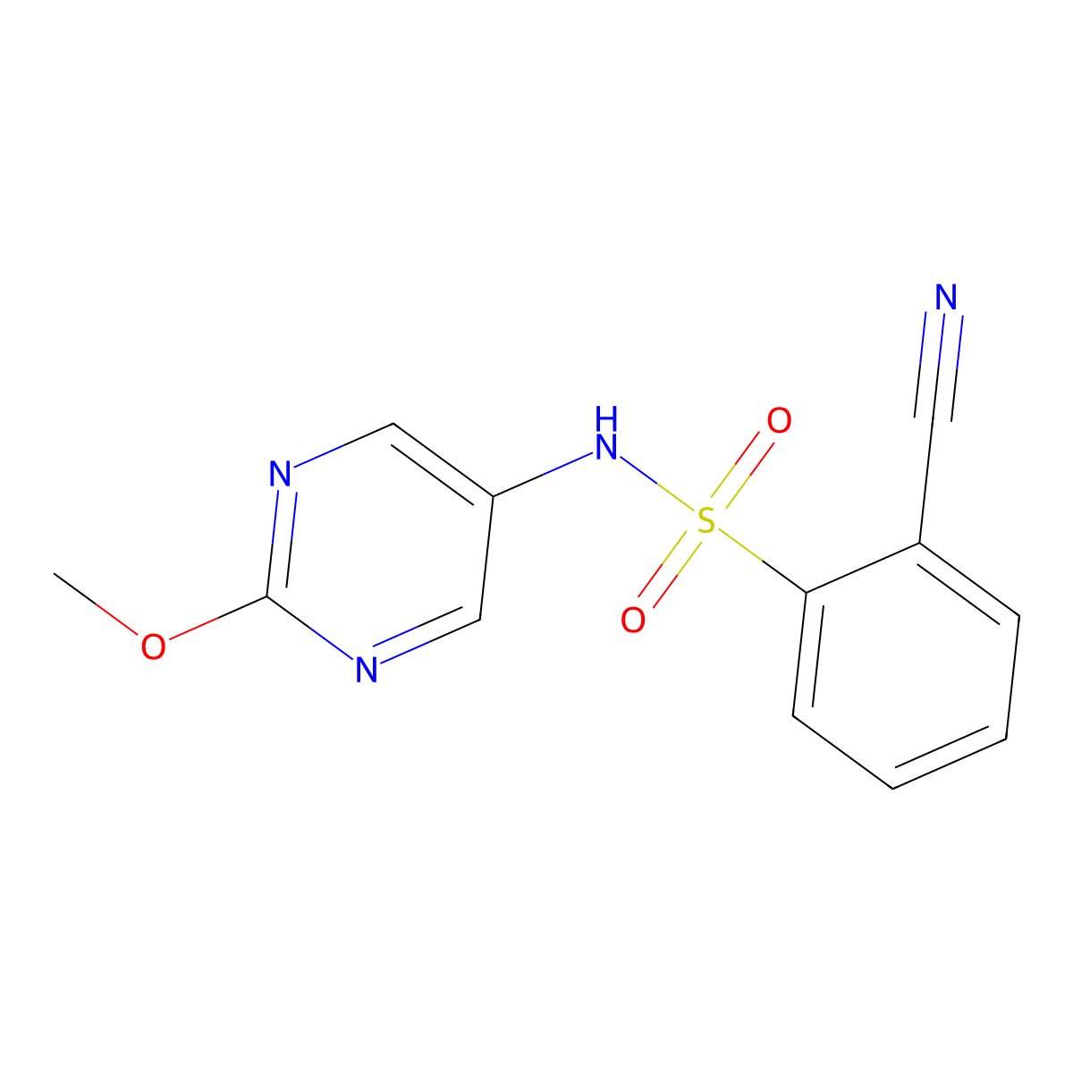2-cyano-N-(2-methoxypyrimidin-5-yl)benzenesulfonamide molecular structure, CAS 2320642-37-1