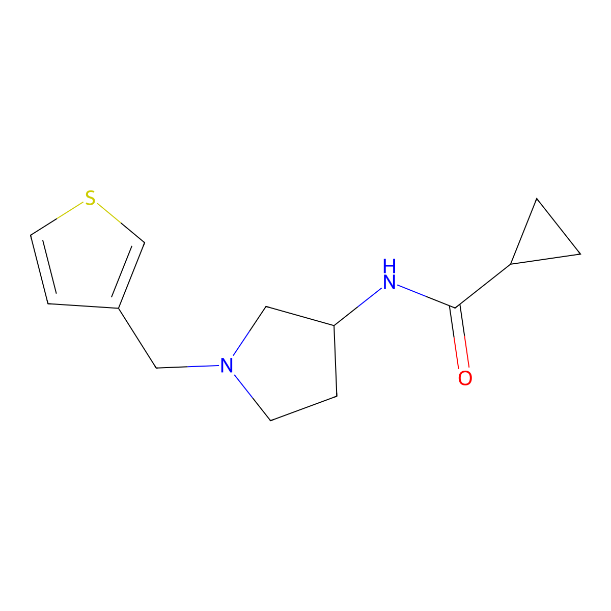 N-{1-[(thiophen-3-yl)methyl]pyrrolidin-3-yl}cyclopropanecarboxamide molecular structure, CAS 2320643-13-6
