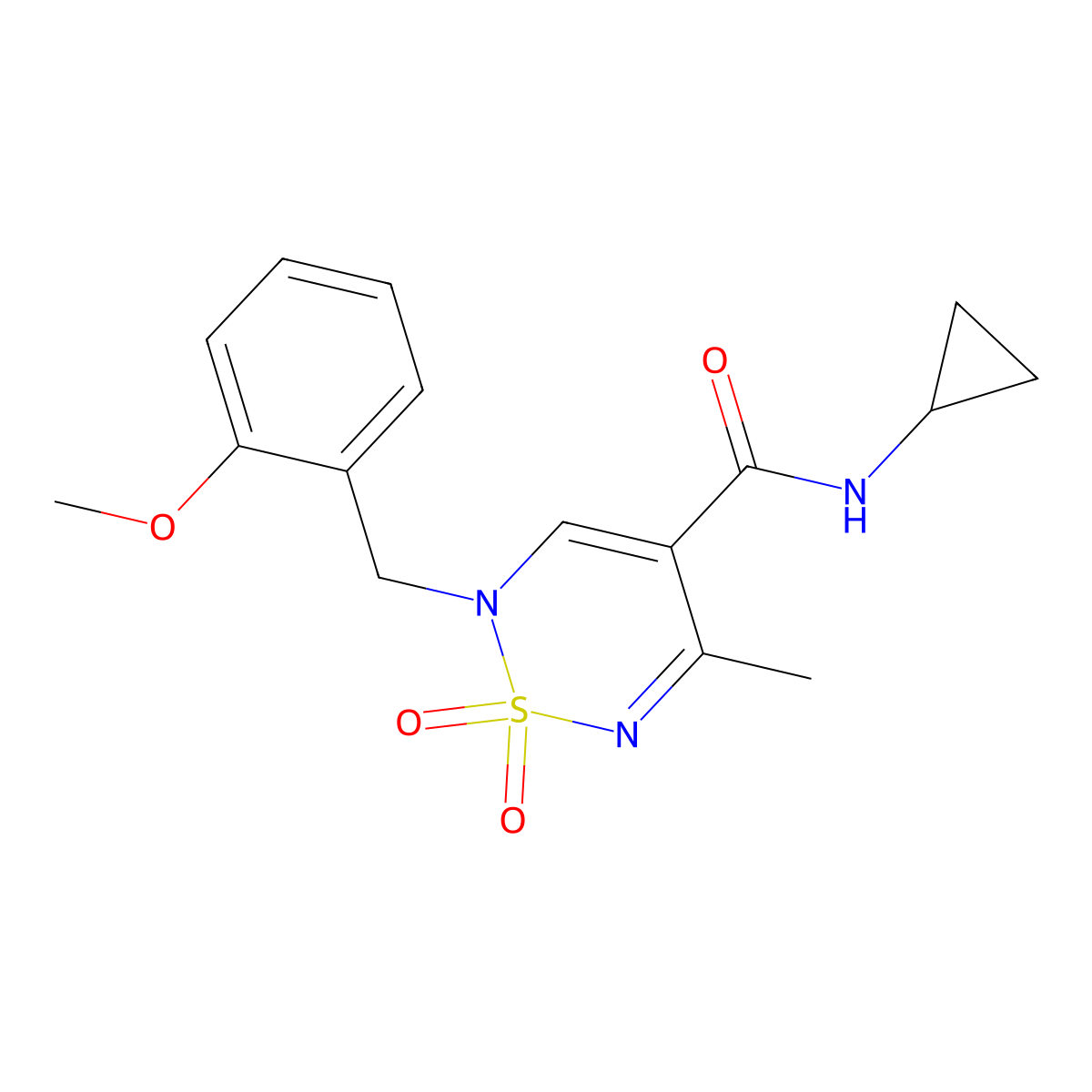 N-cyclopropyl-2-[(2-methoxyphenyl)methyl]-5-methyl-1,1-dioxo-1,2,6-thiadiazine-4-carboxamide molecular structure, CAS 2320651-35-0