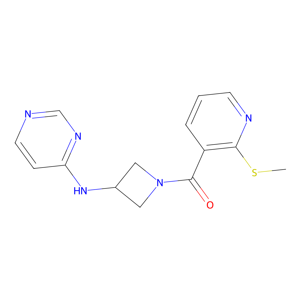 N-{1-[2-(methylsulfanyl)pyridine-3-carbonyl]azetidin-3-yl}pyrimidin-4-amine molecular structure, CAS 2320662-98-2