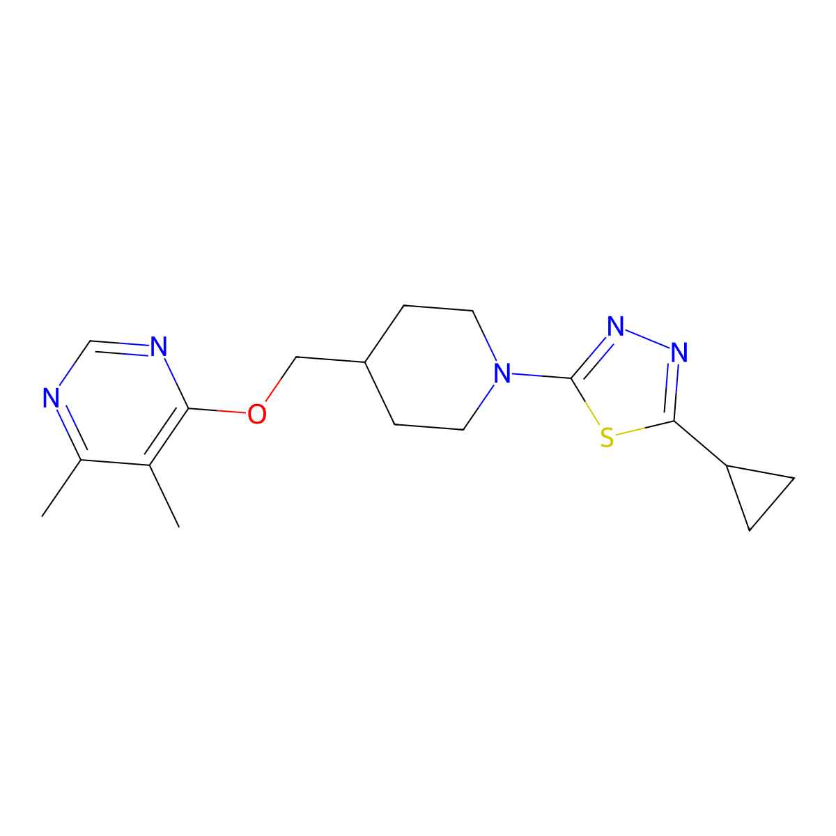 4-{[1-(5-Cyclopropyl-1,3,4-thiadiazol-2-yl)piperidin-4-yl]methoxy}-5,6-dimethylpyrimidine molecular structure, CAS 2320663-12-3