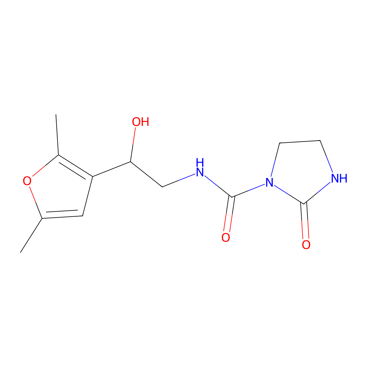 N-[2-(2,5-dimethylfuran-3-yl)-2-hydroxyethyl]-2-oxoimidazolidine-1-carboxamide molecular structure, CAS 2320663-35-0