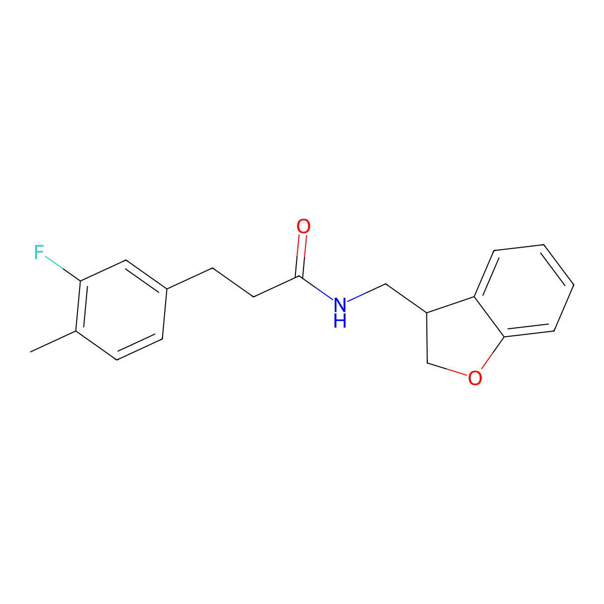 N-[(2,3-dihydro-1-benzofuran-3-yl)methyl]-3-(3-fluoro-4-methylphenyl)propanamide molecular structure, CAS 2320663-42-9