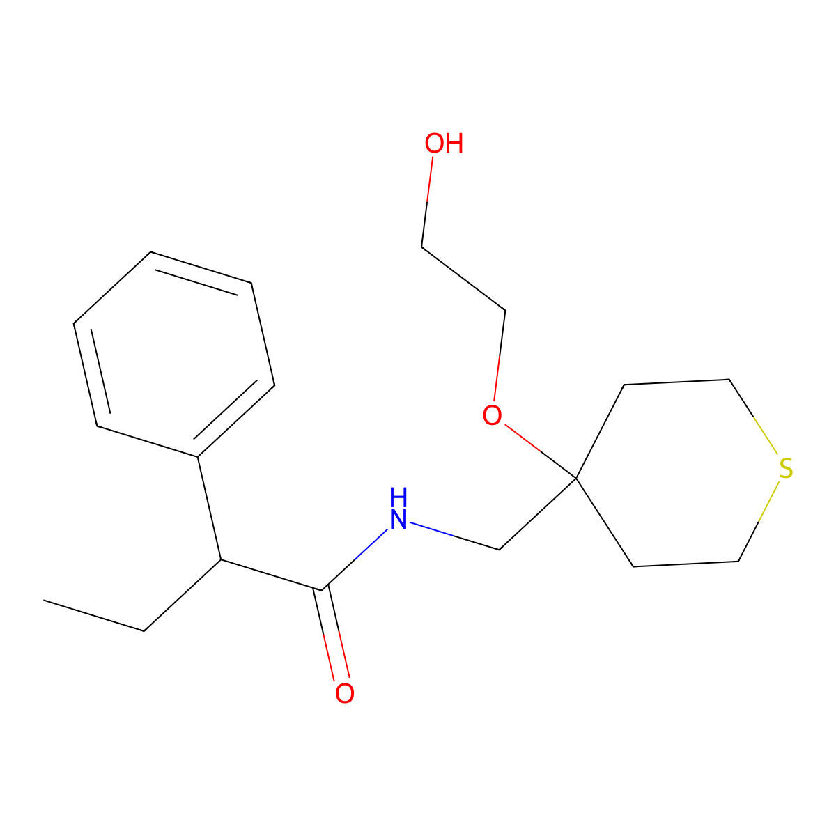 N-{[4-(2-hydroxyethoxy)thian-4-yl]methyl}-2-phenylbutanamide molecular structure, CAS 2320663-49-6