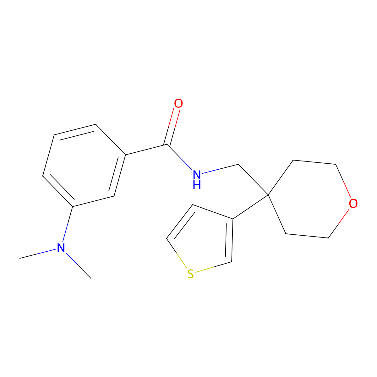 3-(dimethylamino)-N-{[4-(thiophen-3-yl)oxan-4-yl]methyl}benzamide molecular structure, CAS 2320663-67-8