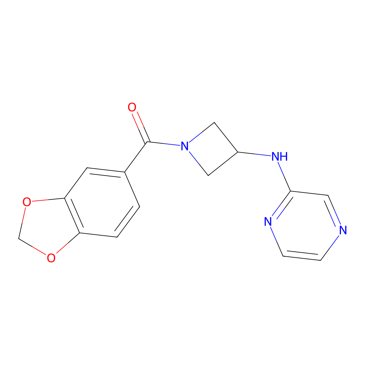 Benzo[d][1,3]dioxol-5-yl(3-(pyrazin-2-ylamino)azetidin-1-yl)methanone molecular structure, CAS 2320663-71-4