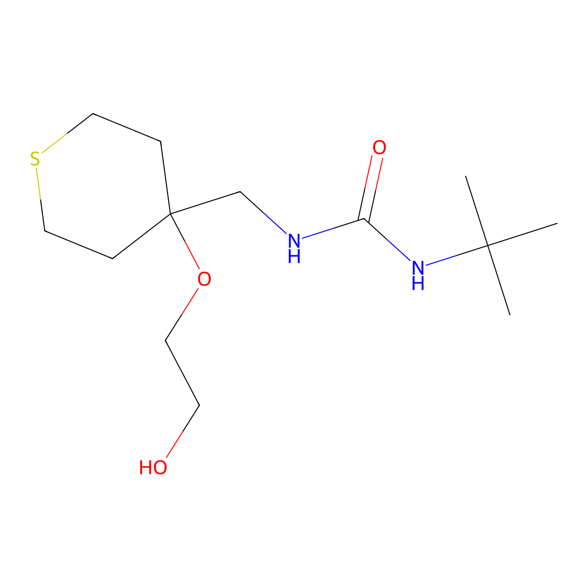 3-Tert-butyl-1-{[4-(2-hydroxyethoxy)thian-4-yl]methyl}urea molecular structure, CAS 2320663-77-0