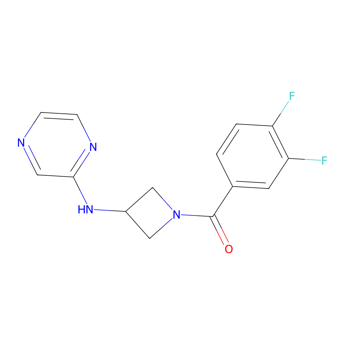 (3,4-Difluorophenyl)(3-(pyrazin-2-ylamino)azetidin-1-yl)methanone molecular structure, CAS 2320663-83-8