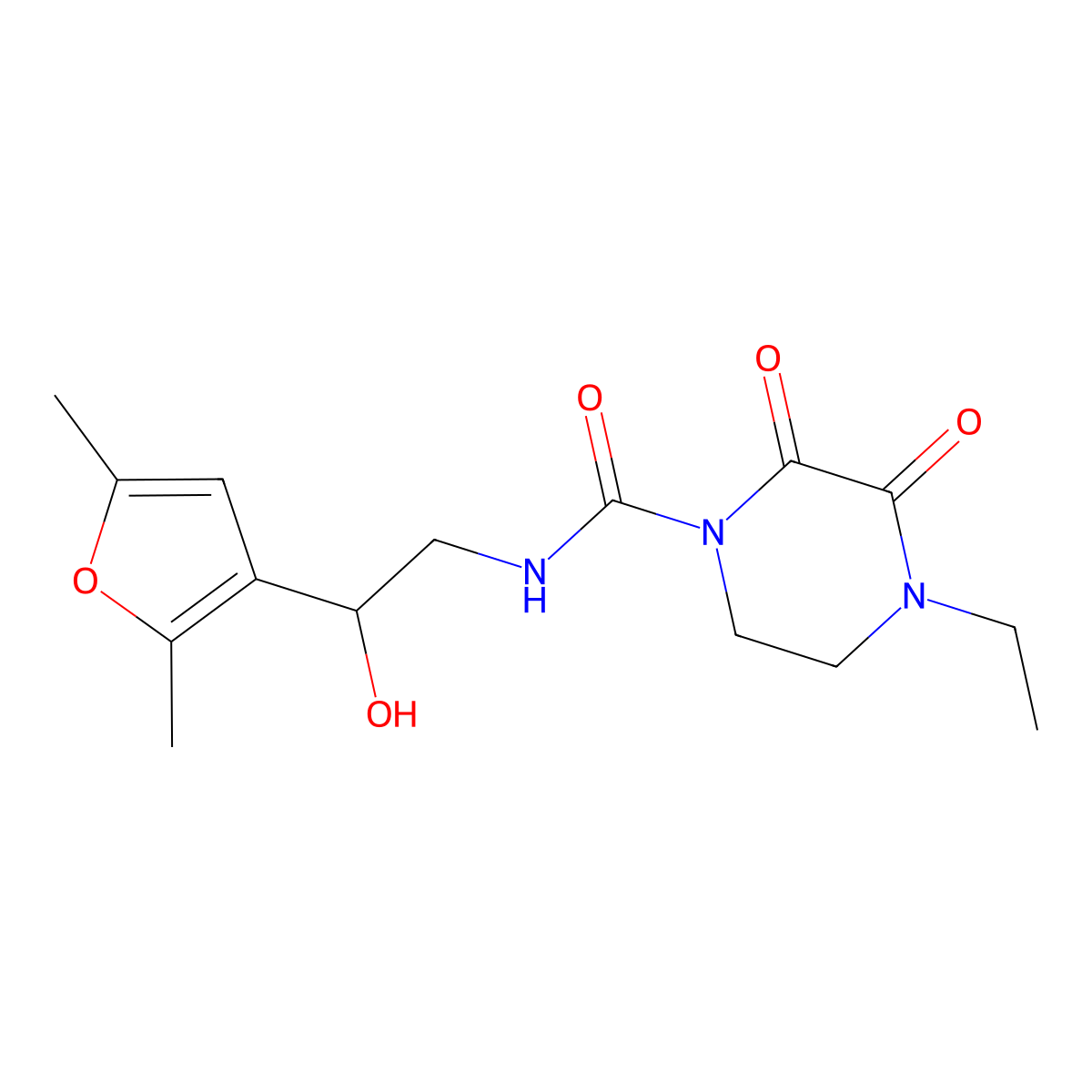 N-[2-(2,5-dimethylfuran-3-yl)-2-hydroxyethyl]-4-ethyl-2,3-dioxopiperazine-1-carboxamide molecular structure, CAS 2320664-10-4