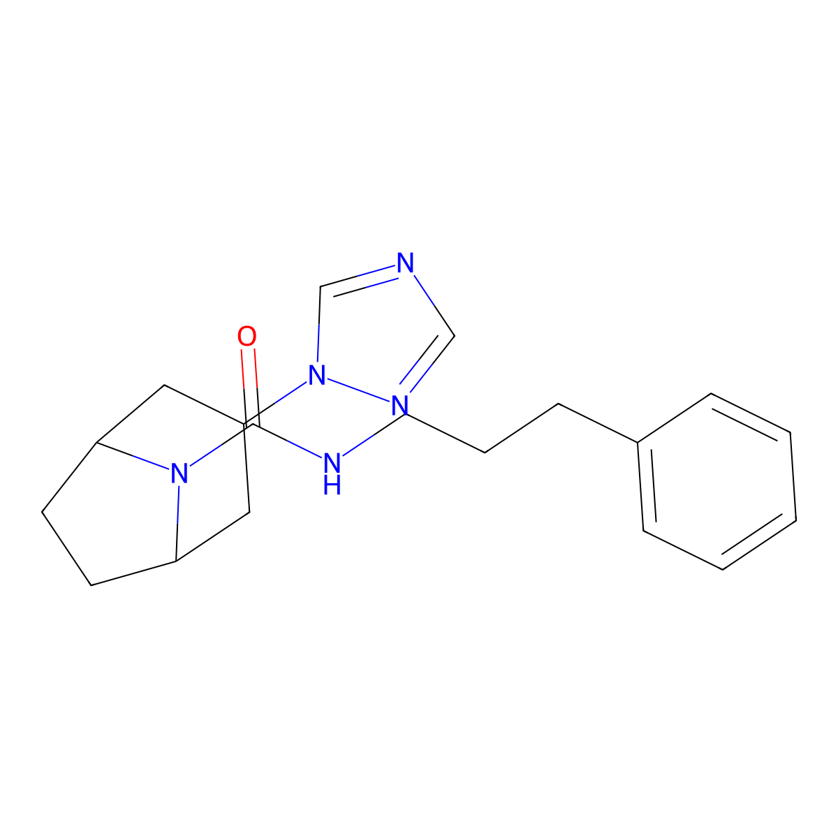 N-(3-phenylpropyl)-3-(1H-1,2,4-triazol-1-yl)-8-azabicyclo[3.2.1]octane-8-carboxamide molecular structure, CAS 2320664-58-0