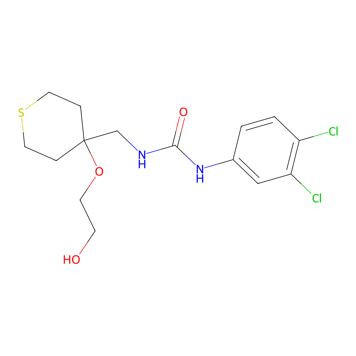 3-(3,4-Dichlorophenyl)-1-{[4-(2-hydroxyethoxy)thian-4-yl]methyl}urea molecular structure, CAS 2320664-79-5