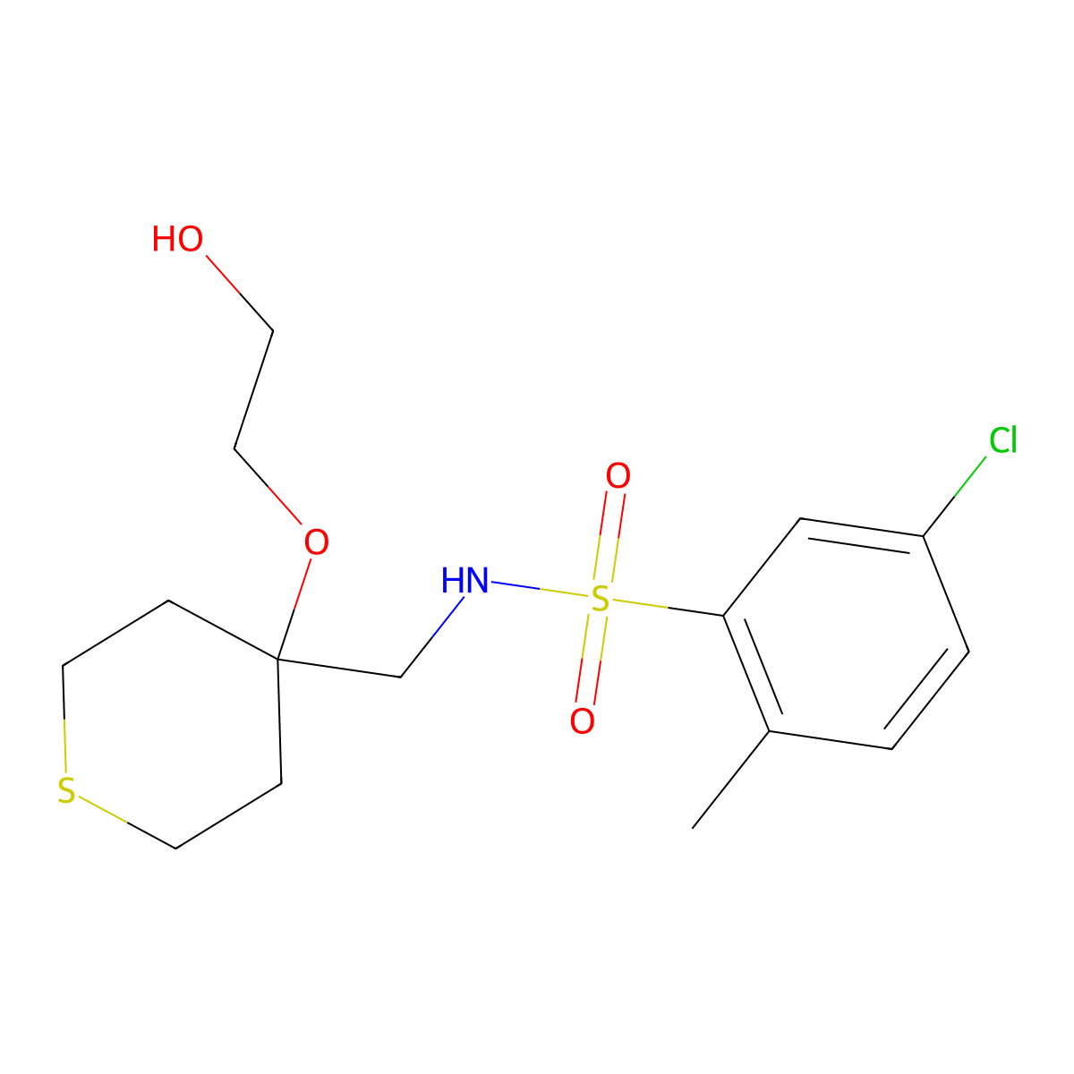 5-chloro-N-{[4-(2-hydroxyethoxy)thian-4-yl]methyl}-2-methylbenzene-1-sulfonamide molecular structure, CAS 2320664-84-2