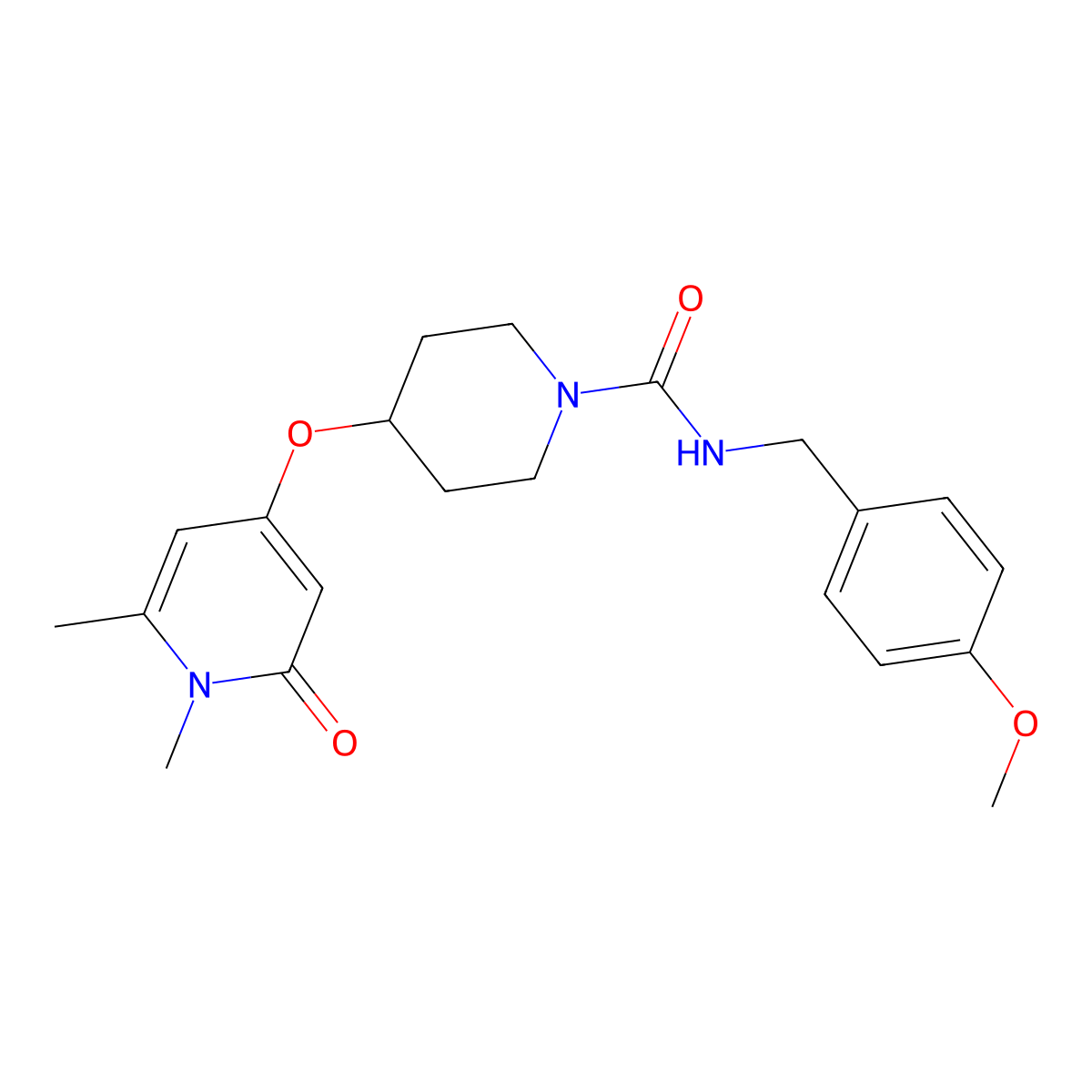 4-((1,6-dimethyl-2-oxo-1,2-dihydropyridin-4-yl)oxy)-N-(4-methoxybenzyl)piperidine-1-carboxamide molecular structure, CAS 2320665-62-9