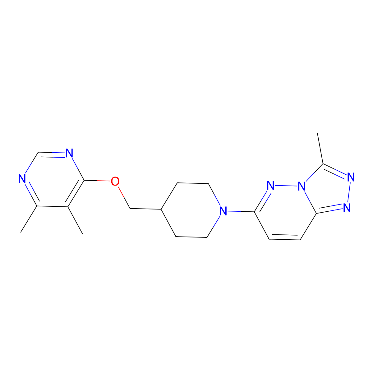 4,5-Dimethyl-6-[(1-{3-methyl-[1,2,4]triazolo[4,3-b]pyridazin-6-yl}piperidin-4-yl)methoxy]pyrimidine molecular structure, CAS 2320666-41-7