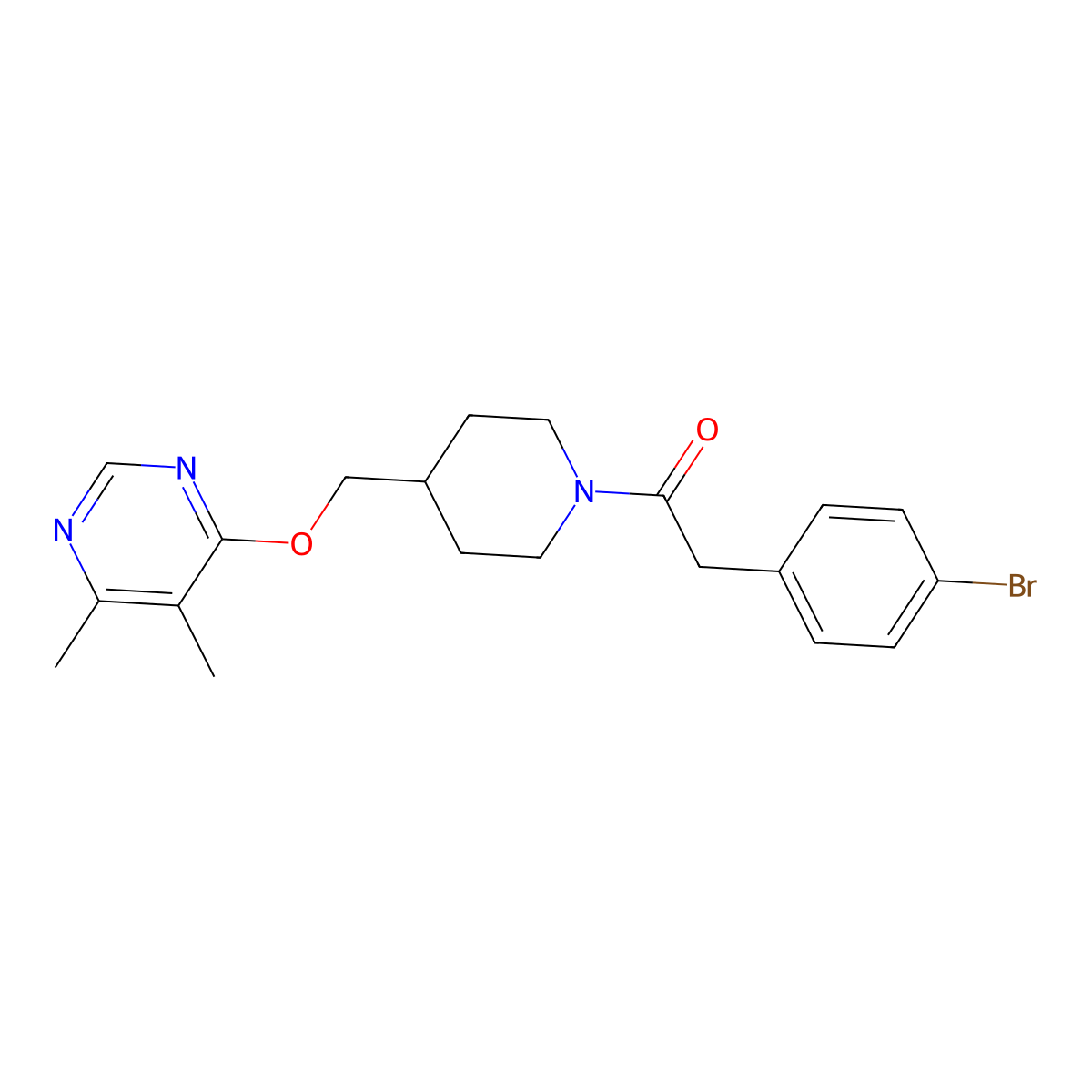 2-(4-Bromophenyl)-1-(4-{[(5,6-dimethylpyrimidin-4-yl)oxy]methyl}piperidin-1-yl)ethan-1-one molecular structure, CAS 2320666-67-7